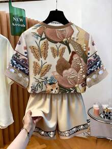 Resyla [Printed Design] Women's Printed Casual 2 Pieces Set, New Versatile Outfit - Multicolor - View 3
