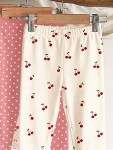 Young Girl Cute Cartoon Mini Fruit Pattern Series, Young Girl Casual Minimalist Long Leggings Suitable For Autumn/Winter Daily Wear Pcs - Multicolor - View 5