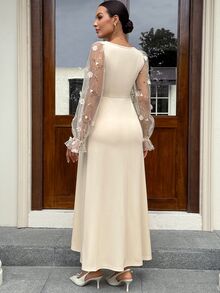 MaterniWear Maternity Mesh Patchwork Casual Party Dress Fall - Apricot - View 6