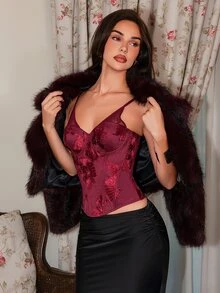 Glamine Charm Women's Sexy Adjustable Strap Drawstring Tie Tank Top - Burgundy - View 2