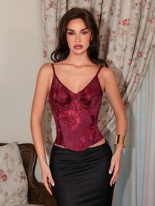 Glamine Charm Women's Sexy Adjustable Strap Drawstring Tie Tank Top - Burgundy - View 6