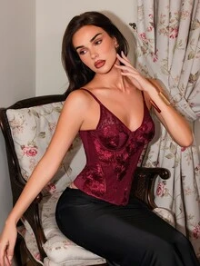 Glamine Charm Women's Sexy Adjustable Strap Drawstring Tie Tank Top - Burgundy - View 9