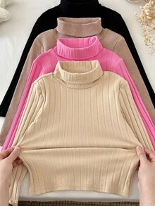 女童秋冬休閒百搭純色高領T恤 - 彩色 - 查看 5