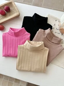 女童秋冬休閒百搭純色高領T恤 - 彩色 - 查看 7