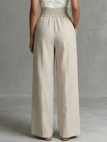 SHEIN Women's High Waist Pleated Wide Leg Pants, Draped Straight Leg Commuter Suit Casual Trousers - Beige - View 3