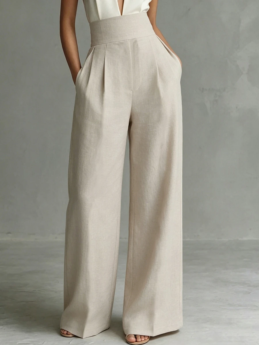 SHEIN Women's High Waist Pleated Wide Leg Pants, Draped Straight Leg Commuter Suit Casual Trousers