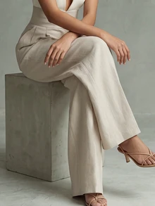 SHEIN Women's High Waist Pleated Wide Leg Pants, Draped Straight Leg Commuter Suit Casual Trousers - Beige - View 5