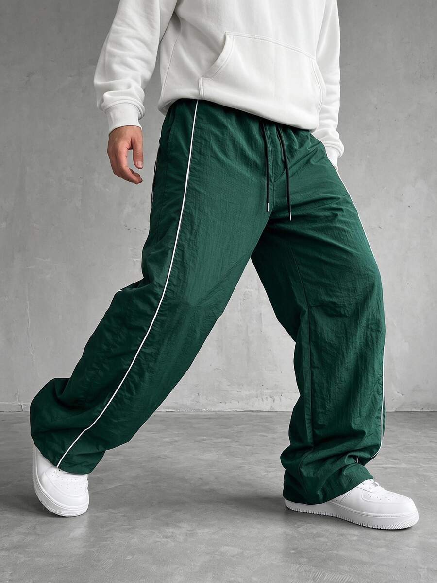 Sport MetroGents Men's Contrast Trim Drawstring Waist Athletic Sweatpants Fall Breathable Sweat Pants, Gym - Dark Green - View 1