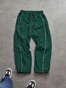 Sport MetroGents Men's Contrast Trim Drawstring Waist Athletic Sweatpants Fall Breathable Sweat Pants, Gym - Dark Green - View 3
