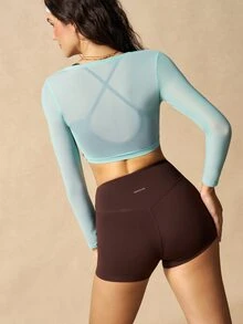 VARSIVA Women Sports Activewear's Minimalist Cropped Tank Top, Shorts And Long Sleeve Tie-Front Cardigan 3 Pieces Set - Multicolor - View 12