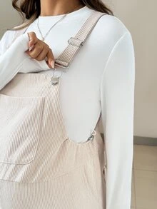 SHEIN Maternity Solid Color Pocket Design Casual Wide Leg Overalls Fall - Apricot - View 6