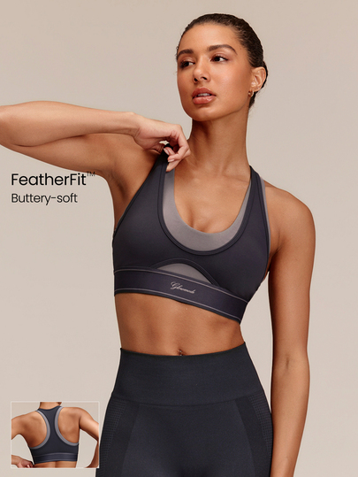 GLOWMODE FeatherFit™ Double Glow Sujetador Deportivo 2-En-1 Con Copas Removibles & Banda Elástica Con Logo Ropa Deportiva Diaria Para Estudio de Yoga