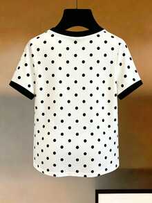 EMERY ROSE Plus Size Women's Color Blocking Short Sleeve T-Shirt Polka Dot Print Casual Top - Multicolor - View 2