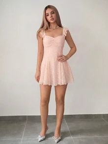 Sweetina 女款夏季優雅純色交叉肩帶露背細肩帶迷你洋裝 - 淺粉色 - 查看 4