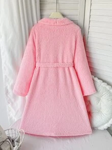 SHEIN 兒童青少年女孩軟心刺繡純色粉紅色，適合青少年女孩，秋冬季青少年女孩 - 粉色 - 查看 10