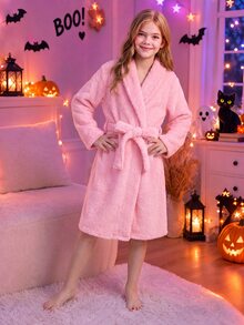 SHEIN 兒童青少年女孩軟心刺繡純色粉紅色，適合青少年女孩，秋冬季青少年女孩 - 粉色 - 查看 14
