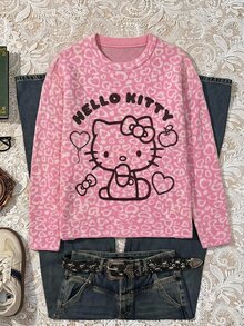 CovetEZ HELLO KITTY AND FRIENDS | SHEIN 女款復古豹紋針織衫，適合外出、街頭穿搭、機場穿搭 - 彩色 - 查看 1