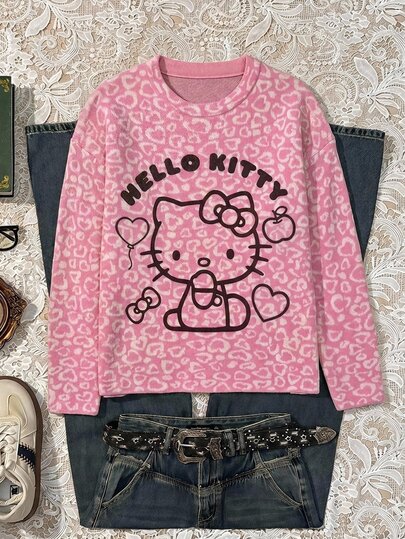 CovetEZ HELLO KITTY AND FRIENDS | SHEIN Women's Vintage Leopard Print Sweater, Suitable For Outings, Streetwear, Airport Wear
