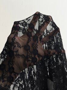 Juhart Plus Size Women's Lace Patchwork Fashion Versatile Skirt - Black - View 5