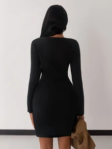 Hansera Women's Solid Color Casual Daily Summer Knit Dress - Black - View 4