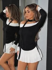 Sweetina Women Off Shoulder Sweater, Simple Fashion Casual For Daily Wear - Black - View 1