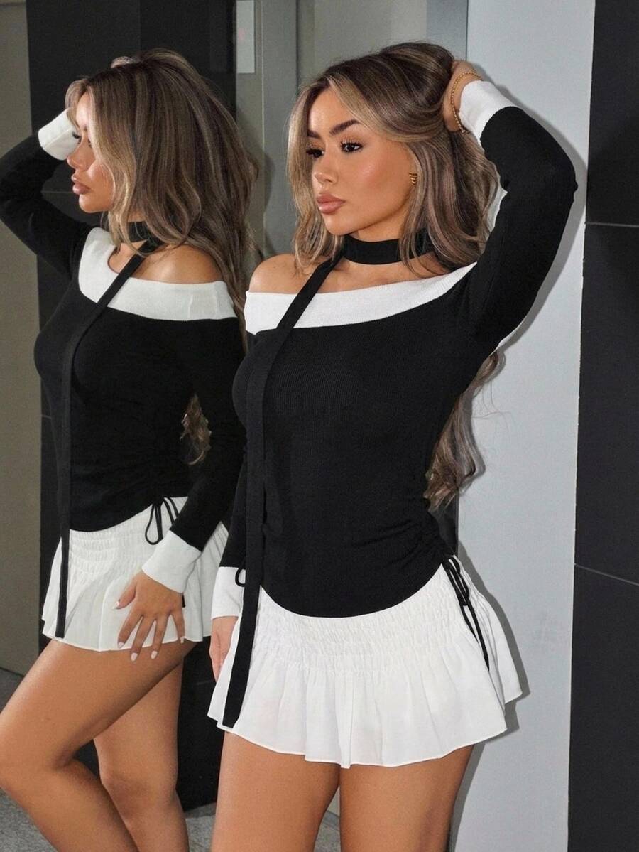 Sweetina Women Off Shoulder Sweater, Simple Fashion Casual For Daily Wear - Black - View 1