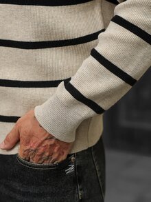 Manfinity Homme Men's Striped Half-Zip Collar Knit Sweater , Loose Casual Long Sleeve Pullover, Old Money - Apricot - View 3