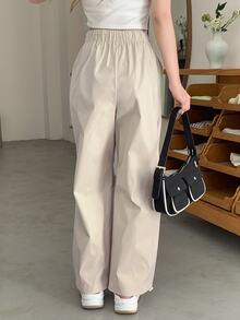 DAZY Solid Drawstring Waist Slant Pocket Pants - Apricot - View 5