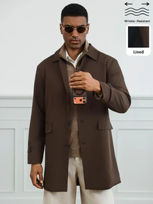 HUEFORM Men's Vintage Brown Long Single-Breasted Silhouette Design, Ins Style Autumn/Winter Workwear Casual Trench Coat - Coffee Brown - View 3