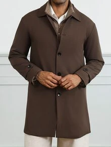 HUEFORM Men's Vintage Brown Long Single-Breasted Silhouette Design, Ins Style Autumn/Winter Workwear Casual Trench Coat - Coffee Brown - View 5
