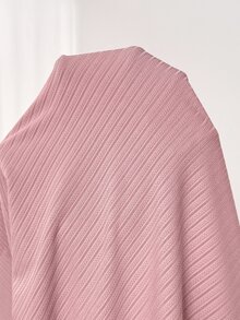 SHEIN 孕妇纯色短袖单排扣休闲罗纹针织连衣裙 - 粉色 - 查看 7