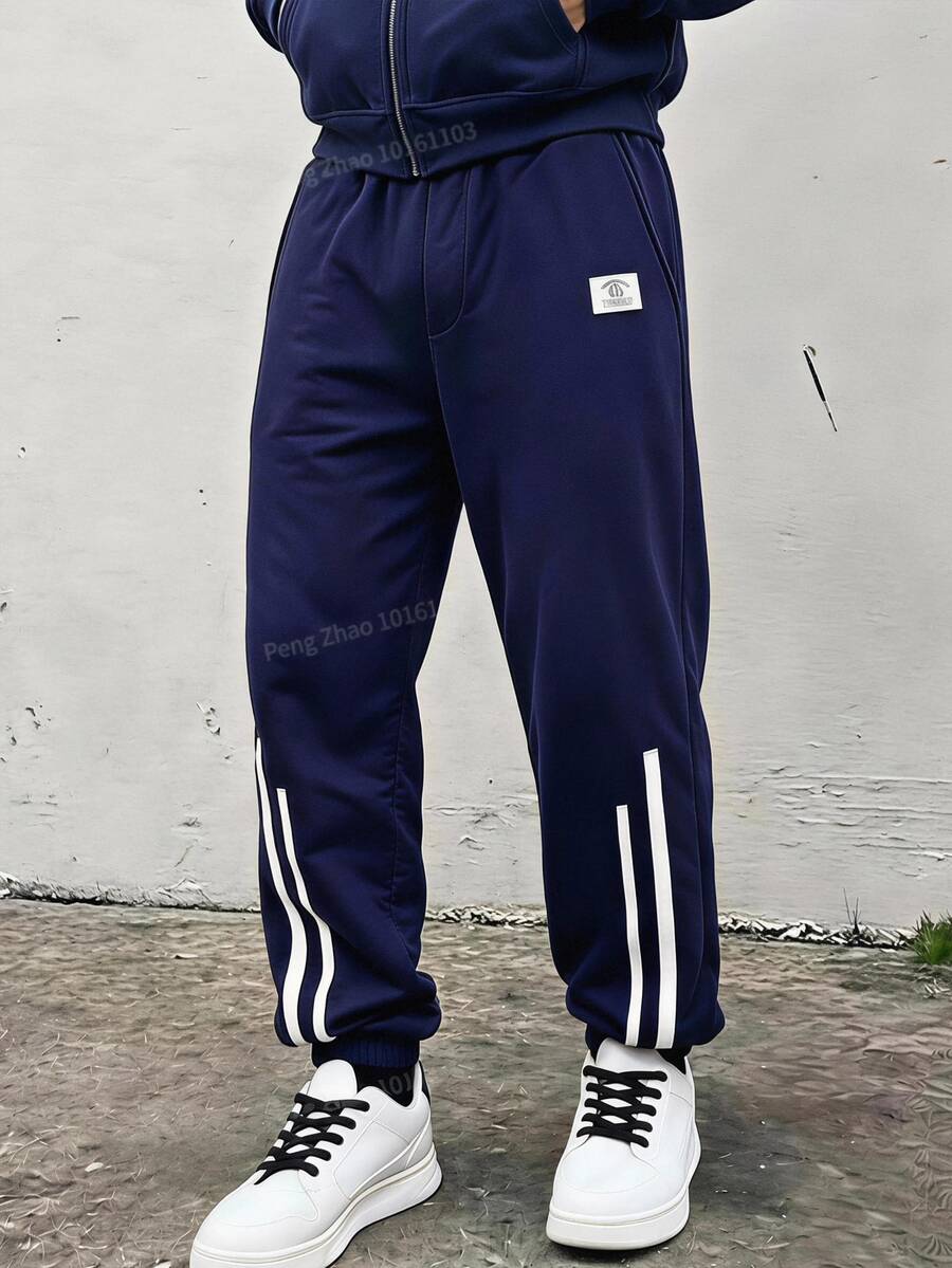 SHEIN Tween Boys' Casual Striped Drawstring Waist Sweatpants, Suitable For Leisure, Sports, And School Wear Fall Winter