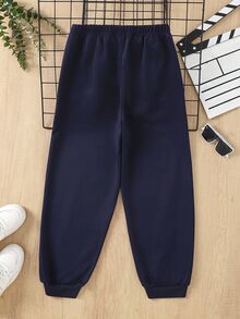 SHEIN Tween Boys' Casual Striped Drawstring Waist Sweatpants, Suitable For Leisure, Sports, And School Wear Fall Winter - Navy Blue - View 3
