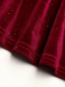 SHEIN 青少年女孩秋冬休閒優雅天鵝絨銀箔愛心印花細肩帶緊身胸衣修身魚尾派對禮服 正裝長裙 酒紅色 適合萬聖節、聖誕節、新年 - 酒紅色 - 查看 10