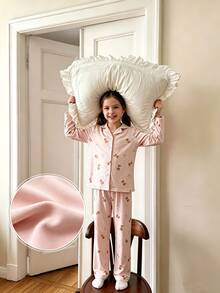 Tween Girl Printed Top And Pants Lounge Set - Baby Pink - View 1
