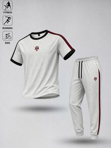 Gym Rark Men's Letter Print Drop Shoulder Sleeve T-Shirt And Drawstring Waist Long Pants Sports Set - Multicolor - View 4