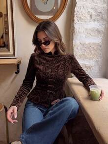 Serisse Women's All-Over Print Casual Versatile Daily Wear Jacket - Brown - View 8
