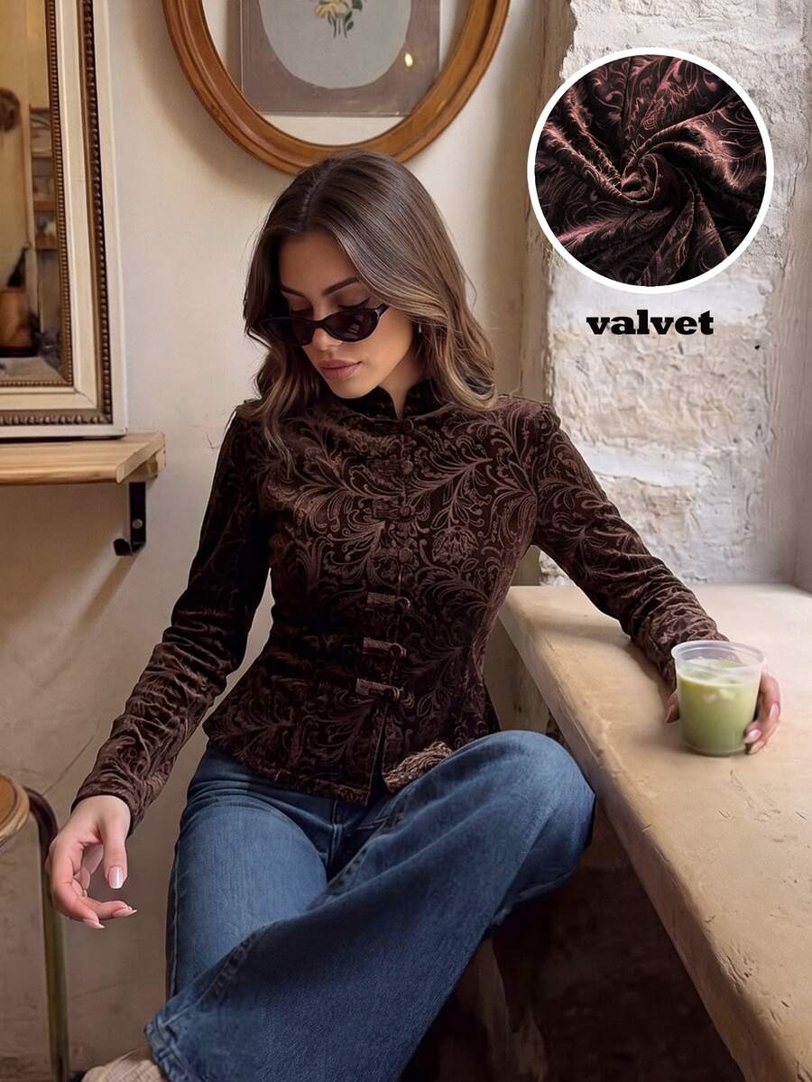 Serisse Women's All-Over Print Casual Versatile Daily Wear Jacket - Brown - View 1