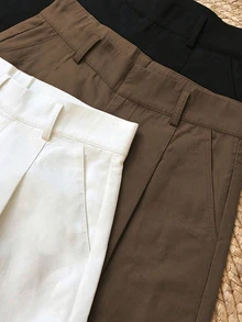 NostaNoir Women's Black White Coffee Shorts Casual Commute Business 3 Pieces Set (Belt Not Included) - Multicolor - View 3