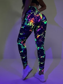 SHEIN ICON Reflective Splash Ink Print High Waist Graphic  Leggings - Multicolor - View 5