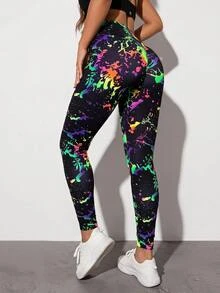 SHEIN ICON Reflective Splash Ink Print High Waist Graphic  Leggings - Multicolor - View 2