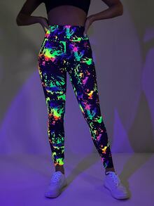SHEIN ICON Reflective Splash Ink Print High Waist Graphic  Leggings - Multicolor - View 3