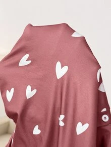 SHEIN Maternity Heart Print Button Front Short Sleeve Dress,Loungewear,Sleepwear,Sleepwear Set,Pajama Dress - Pink - View 8