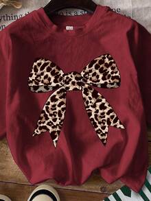 SHEIN Young Girl Casual Print Short Sleeve T-Shirt, Suitable For Summer - Burgundy - View 3