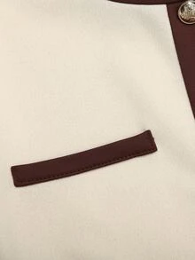 SHEIN Tween女孩巧克力棕色拼接長袖上衣與長褲套裝 優雅褲裝套裝 - 棕色 - 查看 6