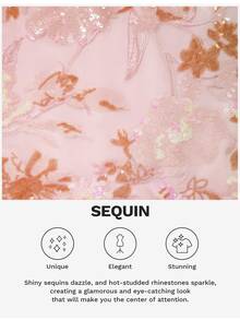 Glamine Pink Floral Sequin Embroidered Mesh Lined Fringe V Neck Cami Fitted Party Going Out Top Homecoming Sorority Rush Halloween Date Night Birthday Club - Pink - View 5