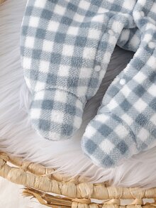 SHEIN 新生兒雙面絨毛格紋領長袖連腳連身衣居家服，適合冬季 - 藍白色 - 查看 4