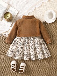 Emery Rose Kids Emery Rose Kids Kids Young Girl Woven Casual Cardigan & Ditsy Floral Camisole Dress 2 Pieces Set - Khaki - View 8