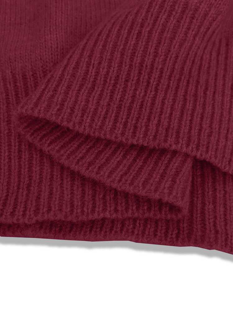 SHEIN LUNE Women's Solid Color Stand Collar Off-Shoulder Casual Versatile Daily Long Sleeve Sweater - Red Violet - View 9