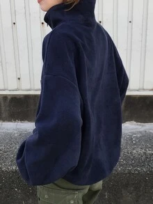 FRIFUL Women's Korean Style Embroidered Patch Long Sleeve Sweatshirt Streetwear - Navy Blue - View 2